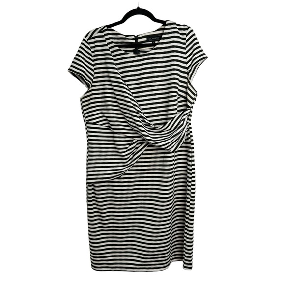 Eloquii Dresses & Skirts - Eloquii Black and White Striped Textured Drape Front Plus Size Dress Sz 16